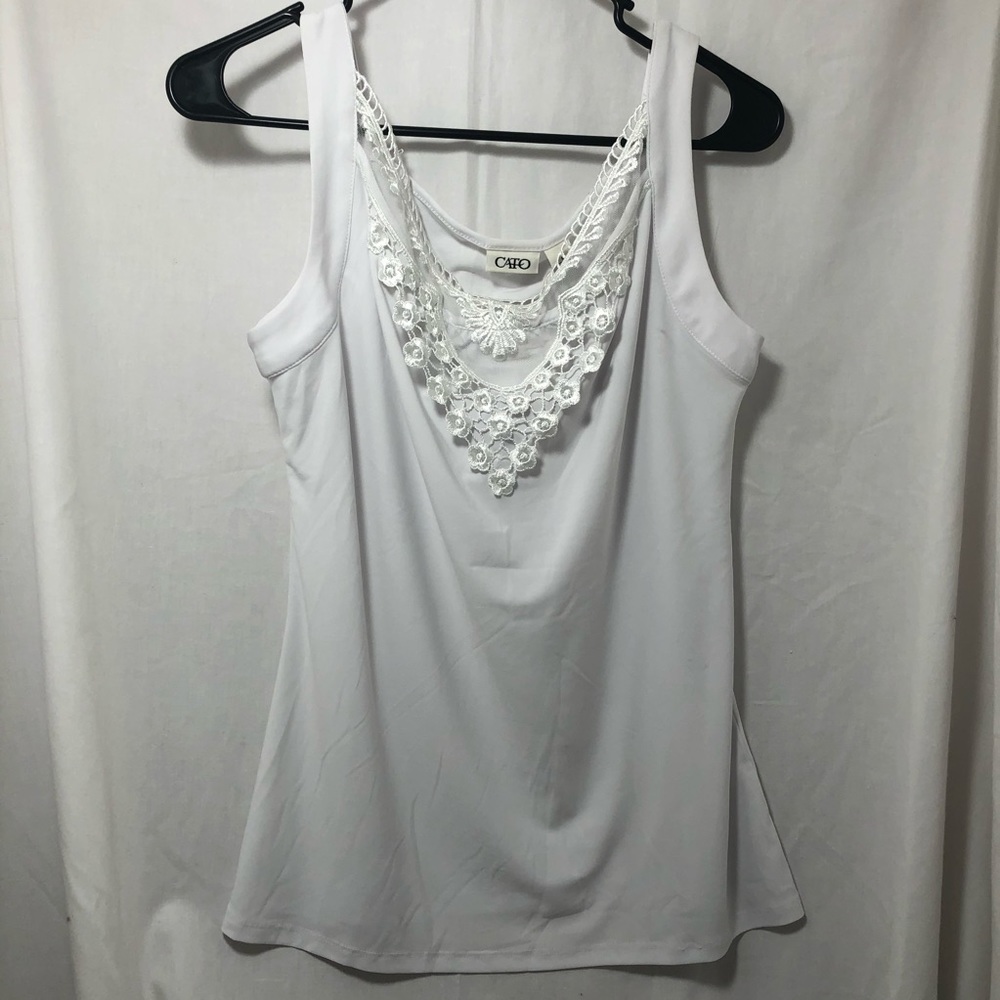 Cato sleeveless top w/ embroidered neckline